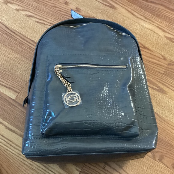 BEBE Dark Gray Rena Croco Large Backpack - Picture 3 of 8